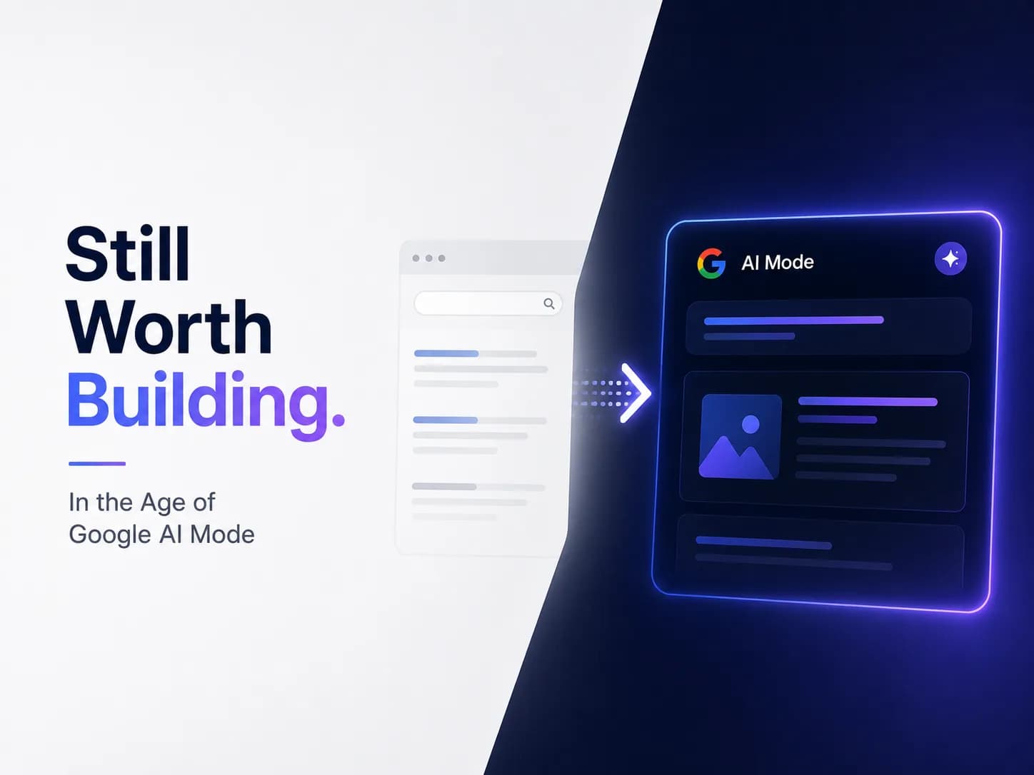 Use an opinion-led cover, not an ad-style visual. The main title should be “In the Age of Google AI Mode, Do Showcase Websites Still Matter?” A good subtitle is “Why strong showcase websites matter more in the age of AI search.” Visually, a “traditional search vs AI Mode” contrast works well.